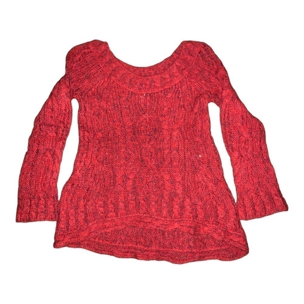Free People Red Pullover Cable Knit Sweater